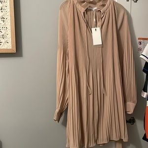 Tan long sleeve dress with string to tie at the waist